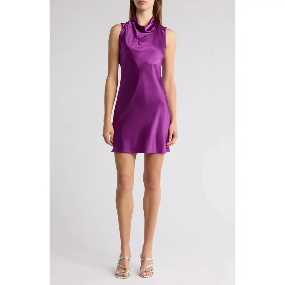 VERONICA BEARD Maelle Draped Purple Stretch Silk Mini Dress - Picture 1 of 8